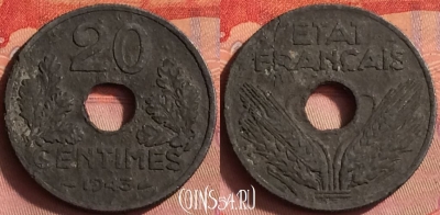 Франция 20 сантимов 1943 года, KM# 900, 429o-068