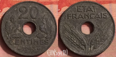 Франция 20 сантимов 1943 года, KM# 900, 429o-115