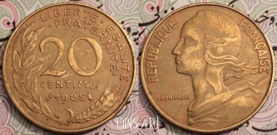 Франция 20 сантимов 1965 года, KM# 930, 61-050
