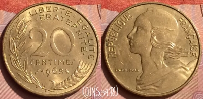 Франция 20 сантимов 1968 года, KM# 930, 239n-111