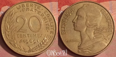 Франция 20 сантимов 1969 года, KM# 930, 314l-083