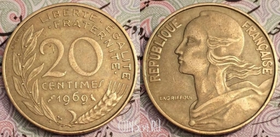 Франция 20 сантимов 1969 года, KM# 930, 61-031