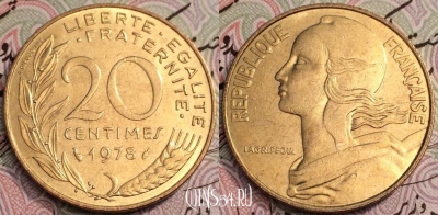 Франция 20 сантимов 1978 год, KM# 930, 61-035