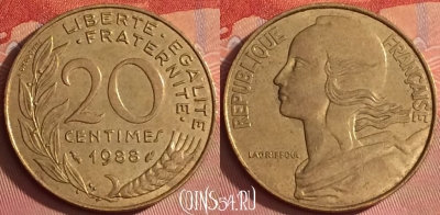 Франция 20 сантимов 1988 года, KM# 930, 328l-091
