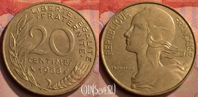 Франция 20 сантимов 1988 года, KM# 930, 418-066
