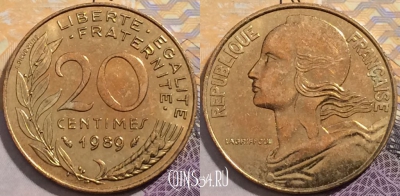 Франция 20 сантимов 1989 года, KM# 930, 205-064