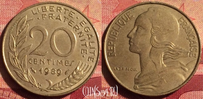 Франция 20 сантимов 1989 года, KM# 930, 238i-082