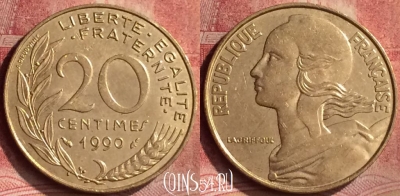 Франция 20 сантимов 1990 года, KM# 930, 143m-126