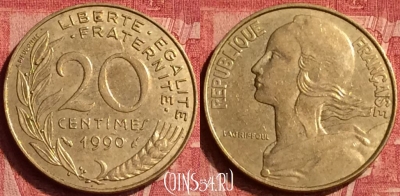 Франция 20 сантимов 1990 года, KM# 930, 358o-126