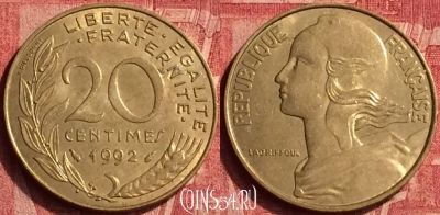 Франция 20 сантимов 1992 года, KM# 930, 358o-128
