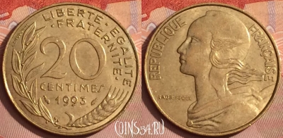 Франция 20 сантимов 1993 года, KM# 930, 356k-014