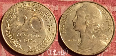 Франция 20 сантимов 1993 года, KM# 930, 358o-102