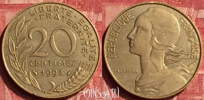Франция 20 сантимов 1993 года, KM# 930, 358o-120