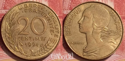 Франция 20 сантимов 1994 года, KM# 930, 136l-032