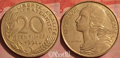 Франция 20 сантимов 1994 года, KM# 930, 216l-028