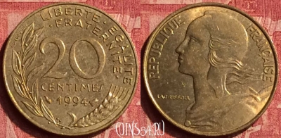 Франция 20 сантимов 1994 года, KM# 930, 358o-107