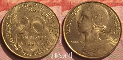 Франция 20 сантимов 1996 года, KM# 930, 080o-143