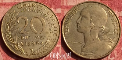 Франция 20 сантимов 1996 года, KM# 930, 358o-115