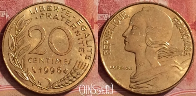 Франция 20 сантимов 1996 года, KM# 930, 379k-130