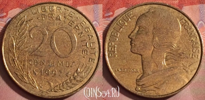 Франция 20 сантимов 1997 года, KM# 930, 238k-090