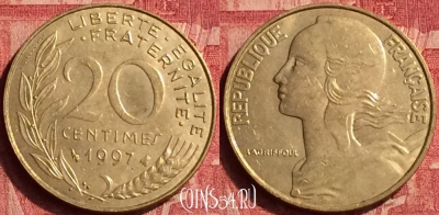 Франция 20 сантимов 1997 года, KM# 930, 358o-104