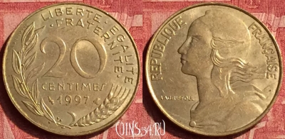 Франция 20 сантимов 1997 года, KM# 930, 358o-111