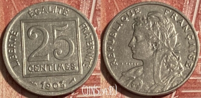 Франция 25 сантимов 1903 года, KM# 855, 069s-047 ♛