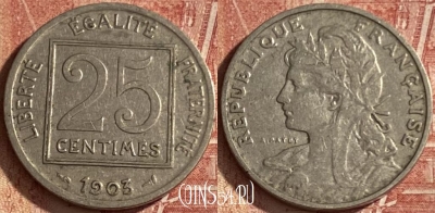 Франция 25 сантимов 1903 года, KM# 855, 084q-143 ♛