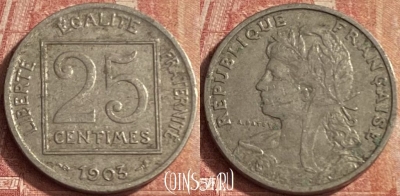 Франция 25 сантимов 1903 года, KM# 855, 096p-030