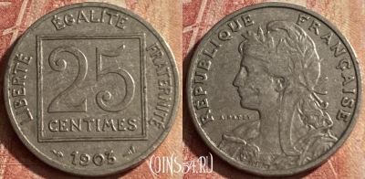 Франция 25 сантимов 1903 года, KM# 855, 126p-101