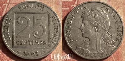 Франция 25 сантимов 1903 года, KM# 855, 128p-093