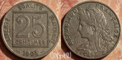 Франция 25 сантимов 1903 года, KM# 855, 131p-143
