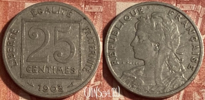 Франция 25 сантимов 1903 года, KM# 855, 246p-041 ♛