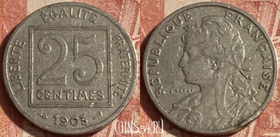 Франция 25 сантимов 1903 года, KM# 855, 265p-010 ♛