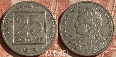 Франция 25 сантимов 1903 года, KM# 855, 266p-060