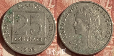 Франция 25 сантимов 1903 года, KM# 855, 267p-107 ♛