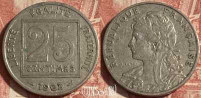 Франция 25 сантимов 1903 года, KM# 855, 267p-122 ♛