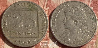 Франция 25 сантимов 1903 года, KM# 855, 286p-143 ♛