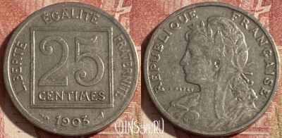 Франция 25 сантимов 1903 года, KM# 855, 287p-023 ♛