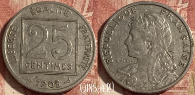 Франция 25 сантимов 1903 года, KM# 855, 288p-045 ♛