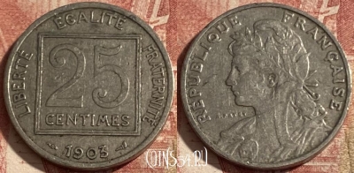 Франция 25 сантимов 1903 года, KM# 855, 294p-051