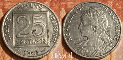 Франция 25 сантимов 1903 года, KM# 855, 463q-118 ♛