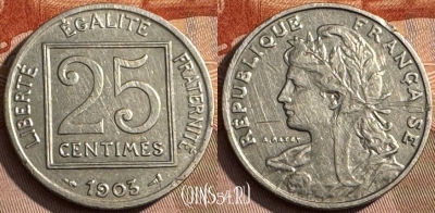 Франция 25 сантимов 1903 года, KM# 855, 468s-714