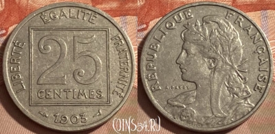 Франция 25 сантимов 1903 года, KM# 855, 486р-071 ♛