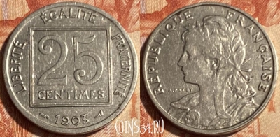 Франция 25 сантимов 1903 года, KM# 855, 500р-133
