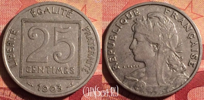Франция 25 сантимов 1903 года, KM# 855, 227i-144