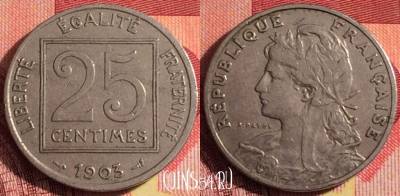 Франция 25 сантимов 1903 года, KM# 855, 253i-089