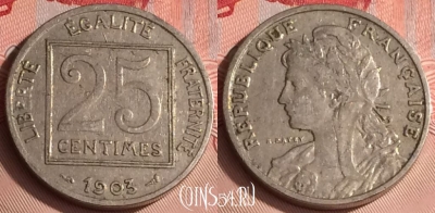 Франция 25 сантимов 1903 года, KM# 855, 307o-024