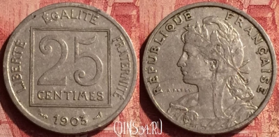 Франция 25 сантимов 1903 года, KM# 855, 348o-037
