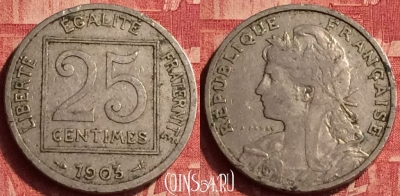 Франция 25 сантимов 1903 года, KM# 855, 359o-004 ♛